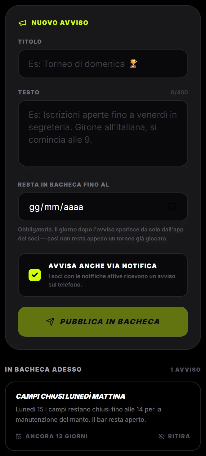 La bacheca dal telefono: la scadenza obbligatoria e l'avviso pubblicato